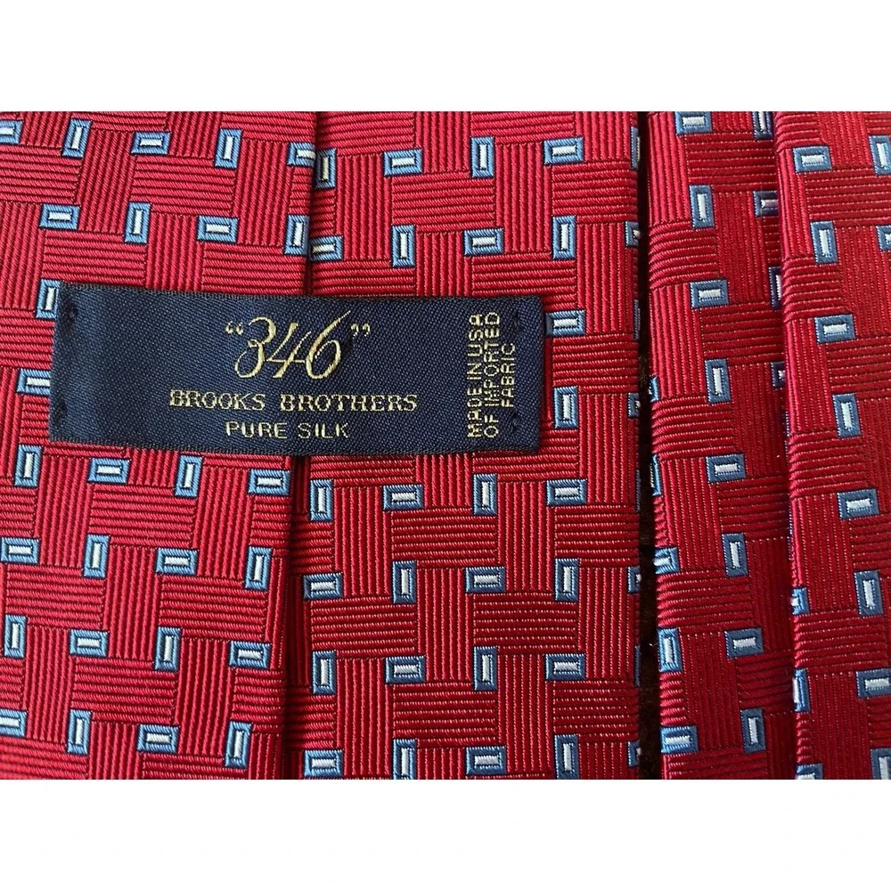 Brooks Brothers Neckwear Tie Red Blue Geometric Weave Pattern USA 100% Silk JBHS